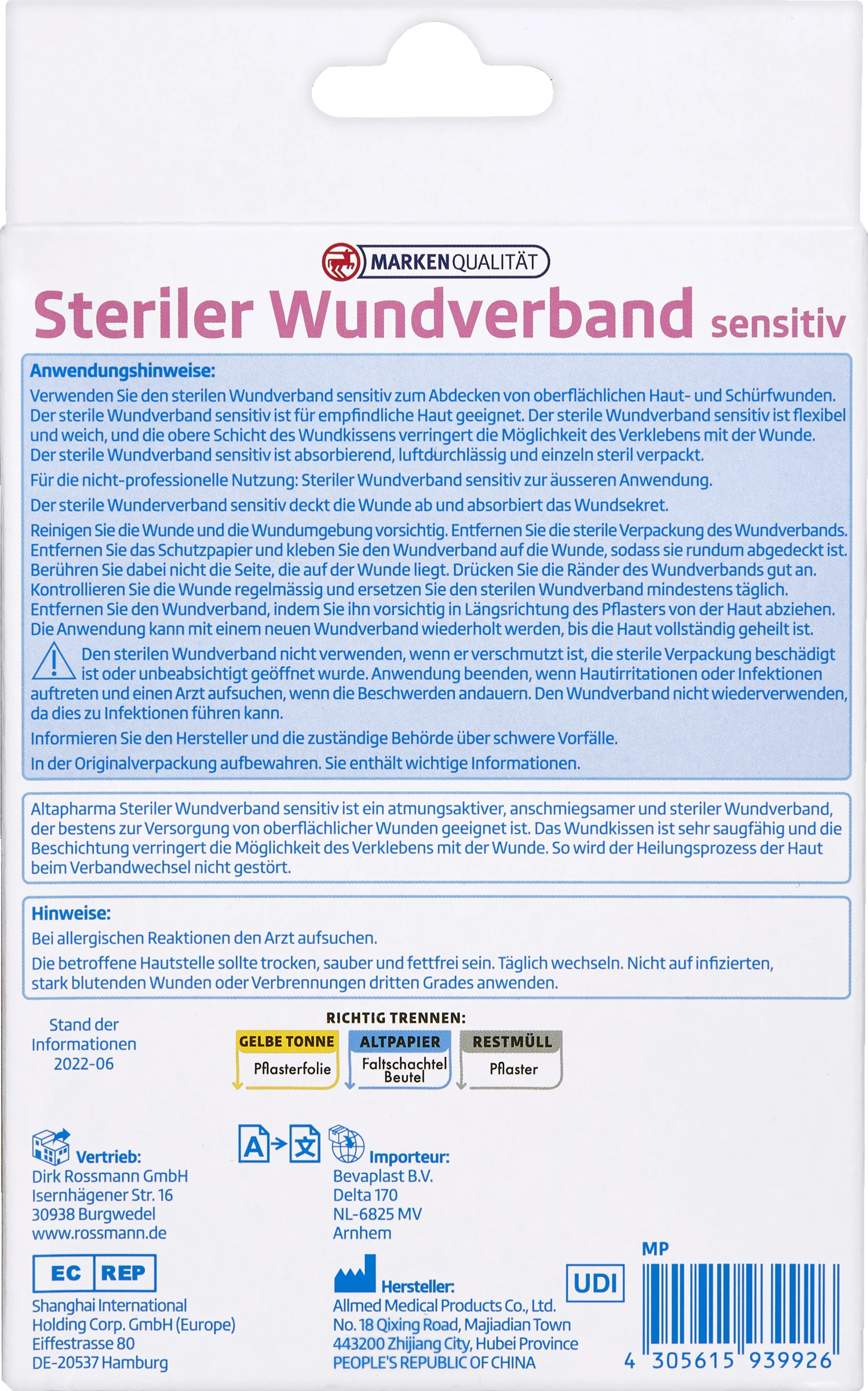 Altapharma Steriler Wundverband Sensitiv 2 Altapharma Steriler Wundverband Sensitiv – Bild 2