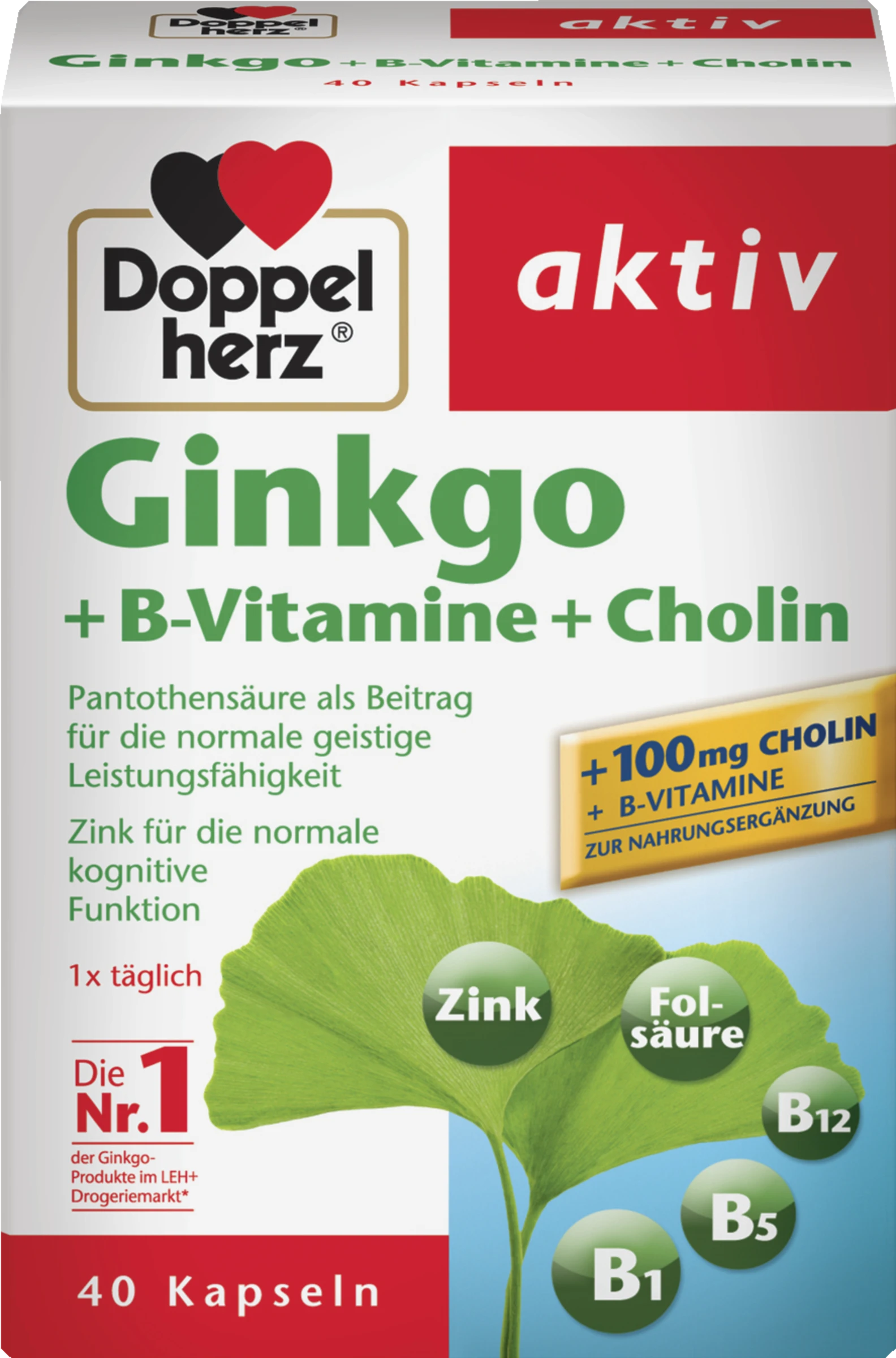 Doppelherz Aktiv Ginkgo + B-Vitamine + Cholin 1 Doppelherz Aktiv Ginkgo + B-Vitamine + Cholin