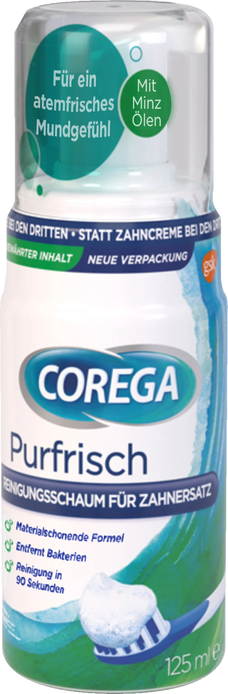 Corega Purfrisch Reinigungsschaum Für Zahnersatz 1 Corega Purfrisch Reinigungsschaum Für Zahnersatz