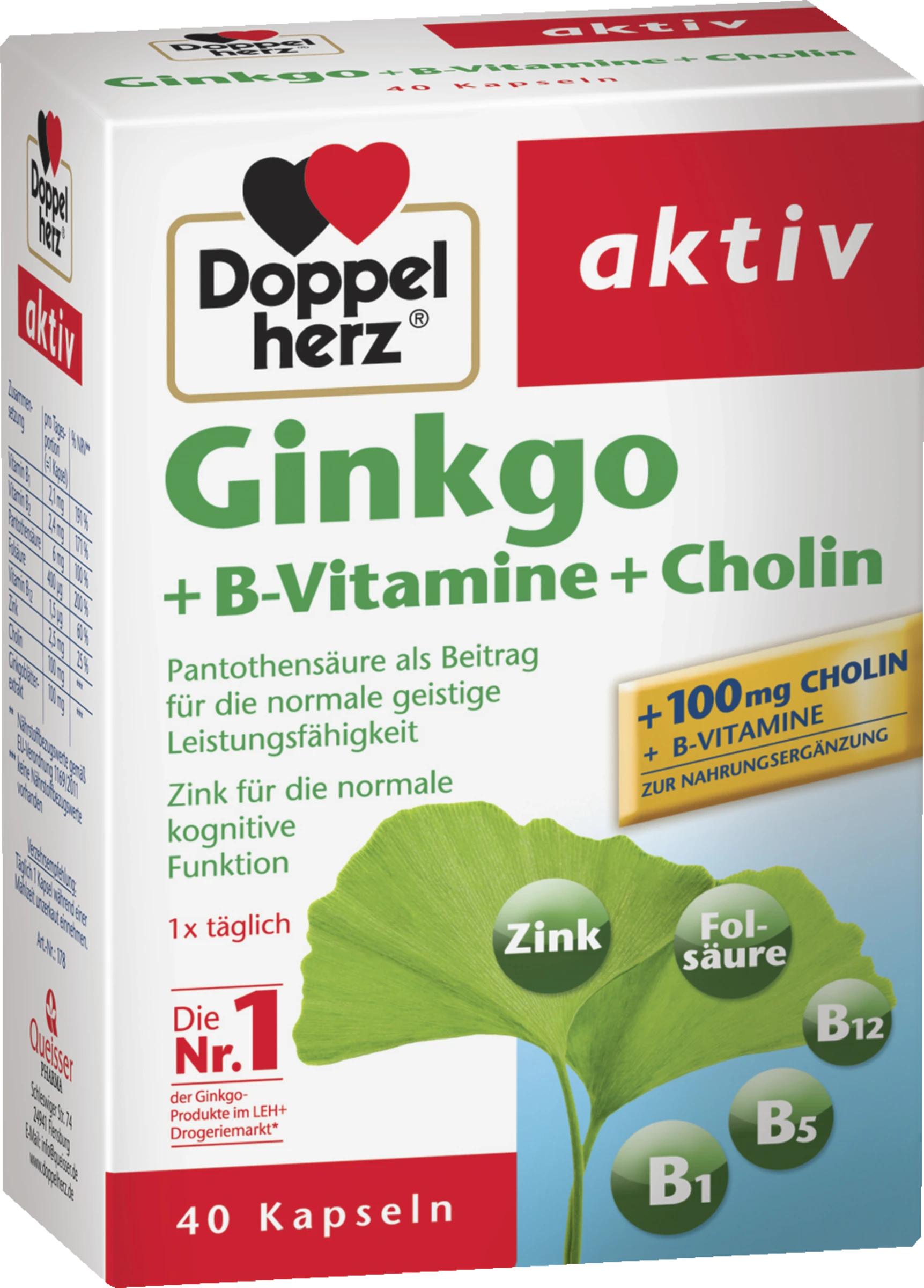 Doppelherz Aktiv Ginkgo + B-Vitamine + Cholin 2 Doppelherz Aktiv Ginkgo + B-Vitamine + Cholin – Bild 2