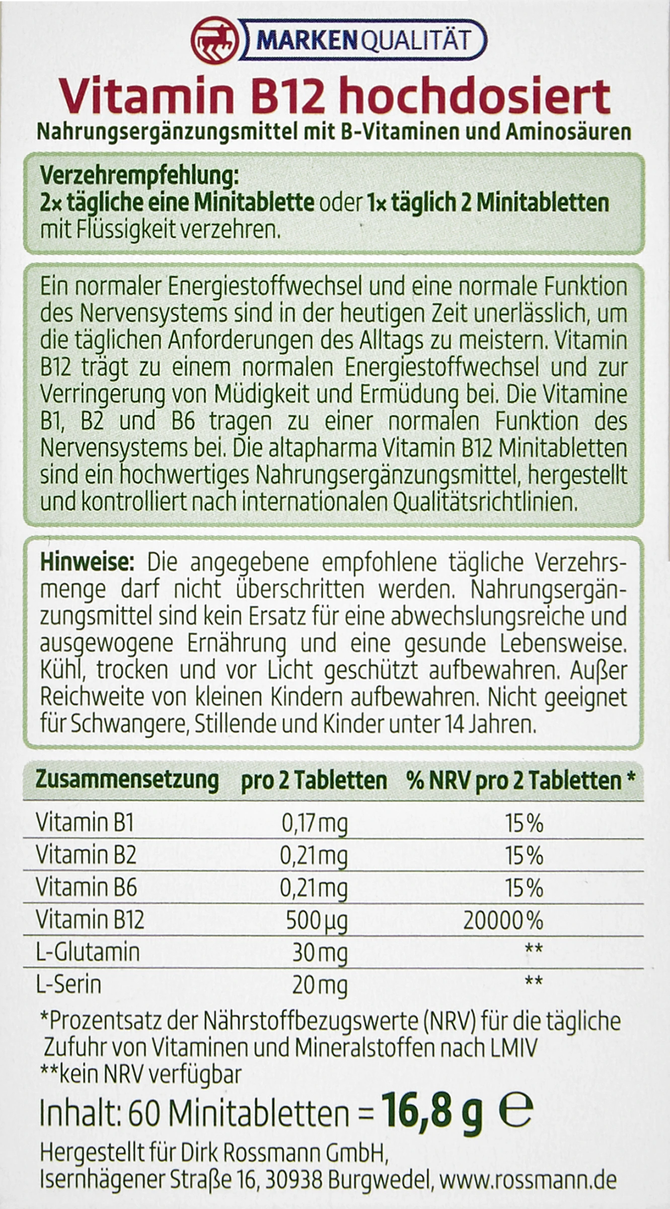 Altapharma Vitamin B12 Hochdosiert 60 Minitabletten 3 Altapharma Vitamin B12 Hochdosiert 60 Minitabletten – Bild 3