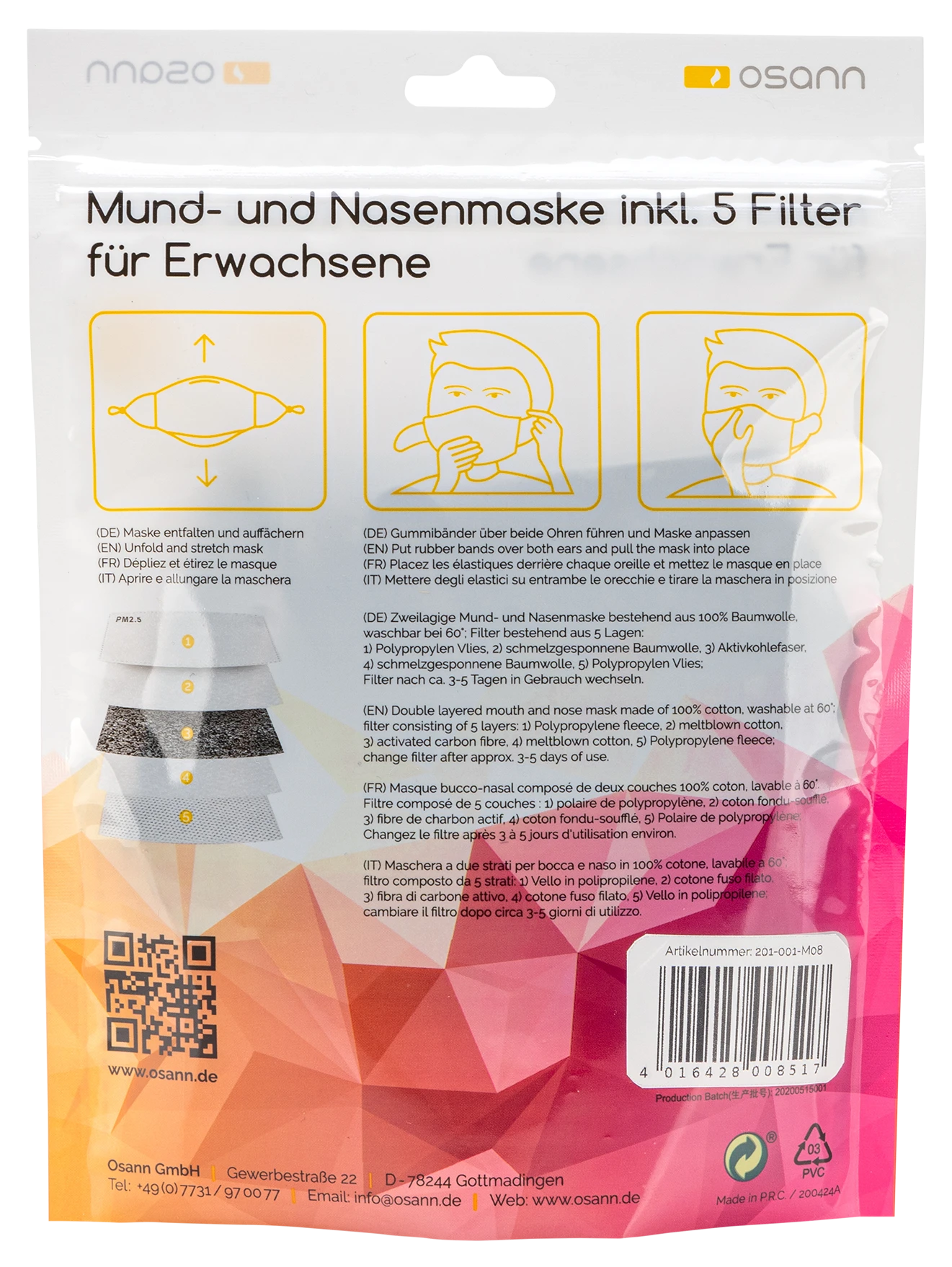 Osann Mund-und-Nasenmaske Erwachsenen Herzen Inkl. Filter 2 Osann Mund-und-Nasenmaske Erwachsenen Herzen Inkl. Filter – Bild 2