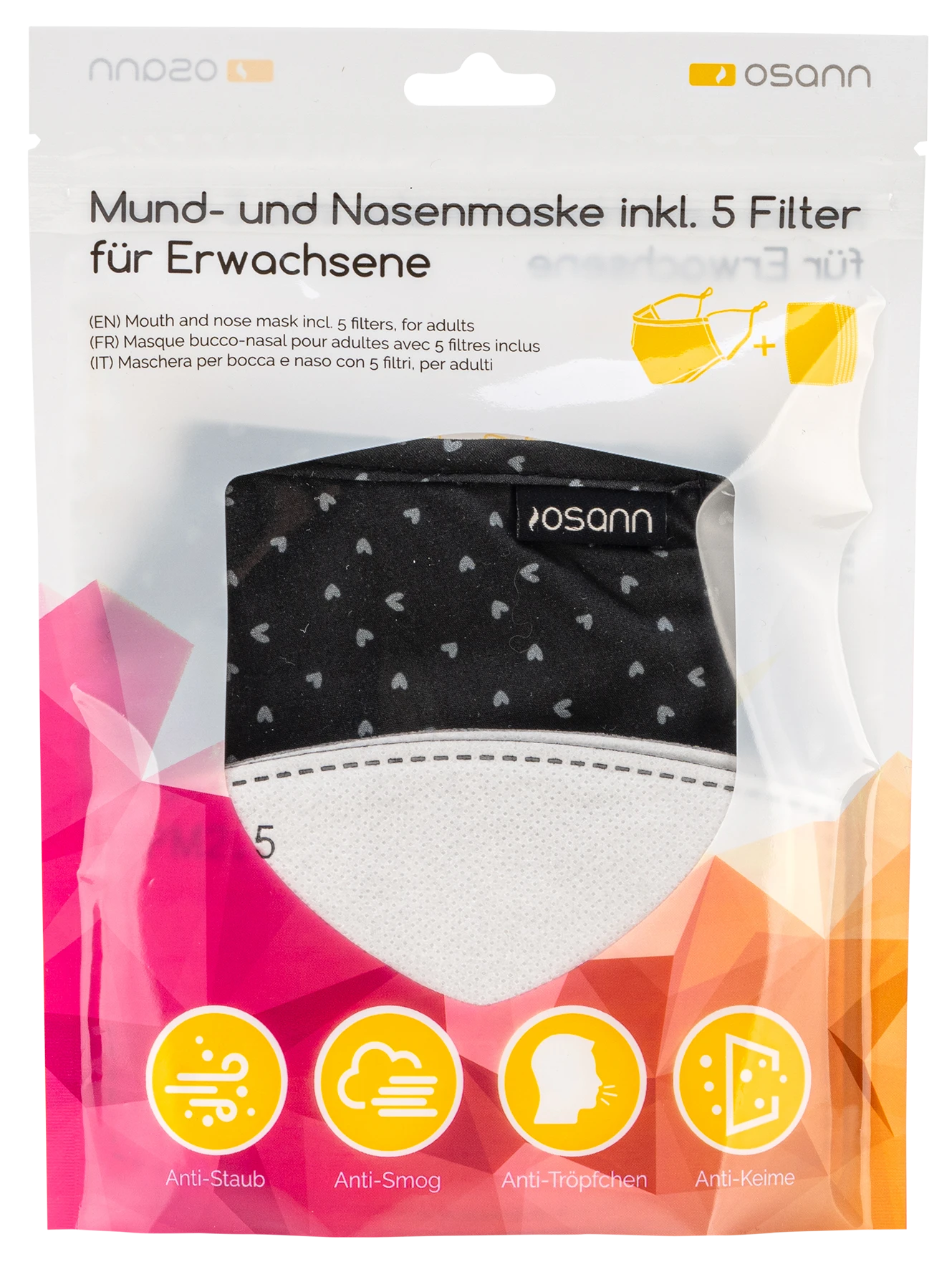 Osann Mund-und-Nasenmaske Erwachsenen Herzen Inkl. Filter 3 Osann Mund-und-Nasenmaske Erwachsenen Herzen Inkl. Filter – Bild 3