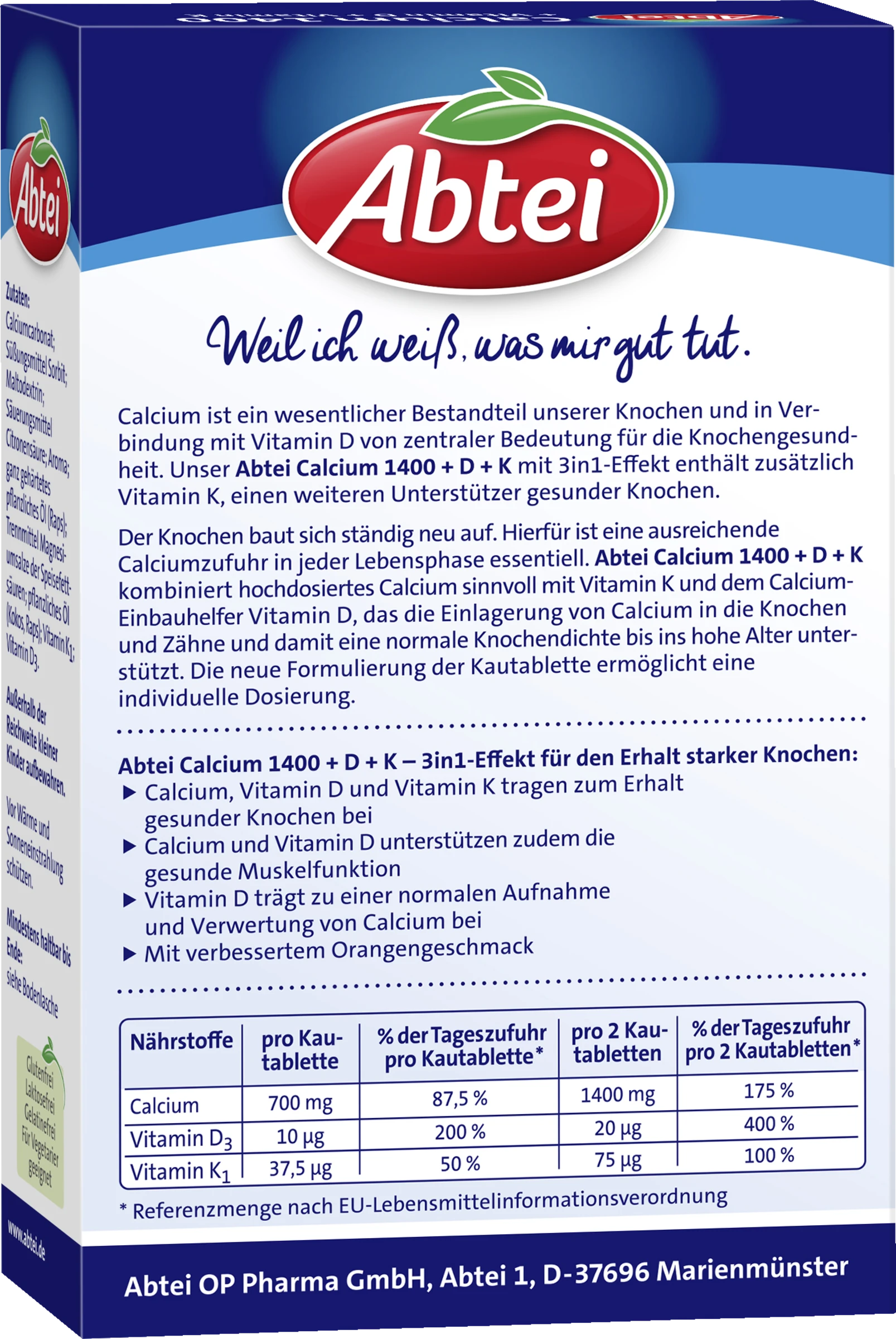 Abtei Calcium 1400 + Vitamin D + Vitamin K 4 Abtei Calcium 1400 + Vitamin D + Vitamin K – Bild 4