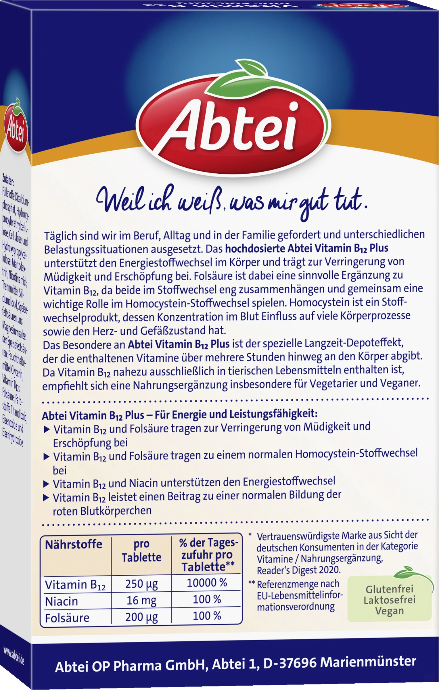 Abtei Vitamin B12 Plus Fölsäure Tabletten 4 Abtei Vitamin B12 Plus Fölsäure Tabletten – Bild 4