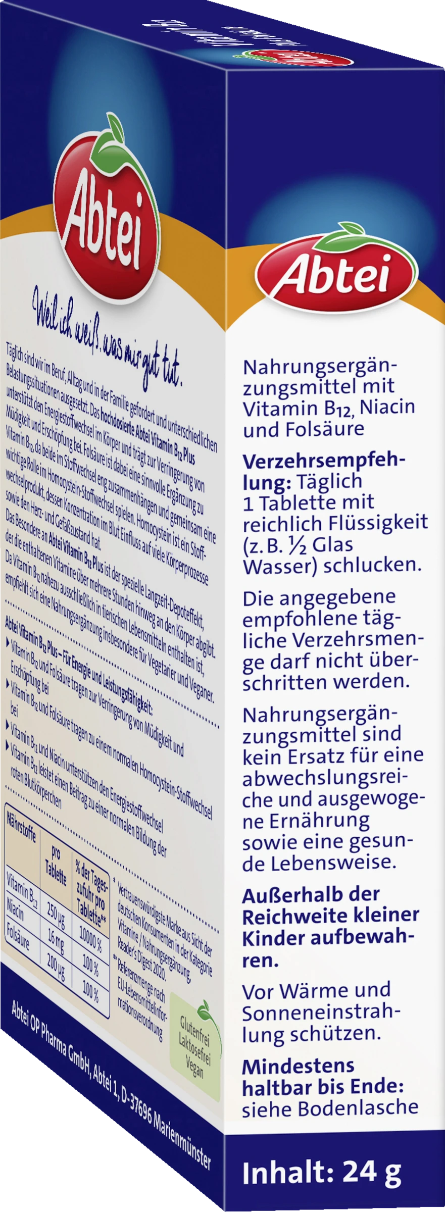Abtei Vitamin B12 Plus Fölsäure Tabletten 3 Abtei Vitamin B12 Plus Fölsäure Tabletten – Bild 3