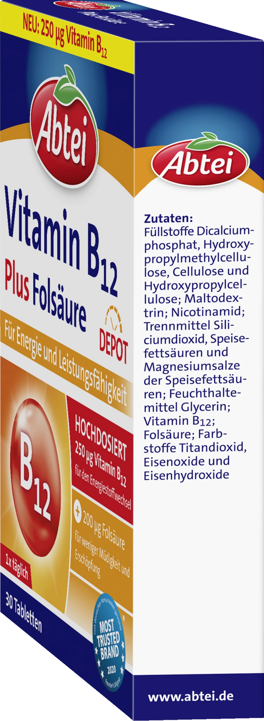 Abtei Vitamin B12 Plus Fölsäure Tabletten 2 Abtei Vitamin B12 Plus Fölsäure Tabletten – Bild 2