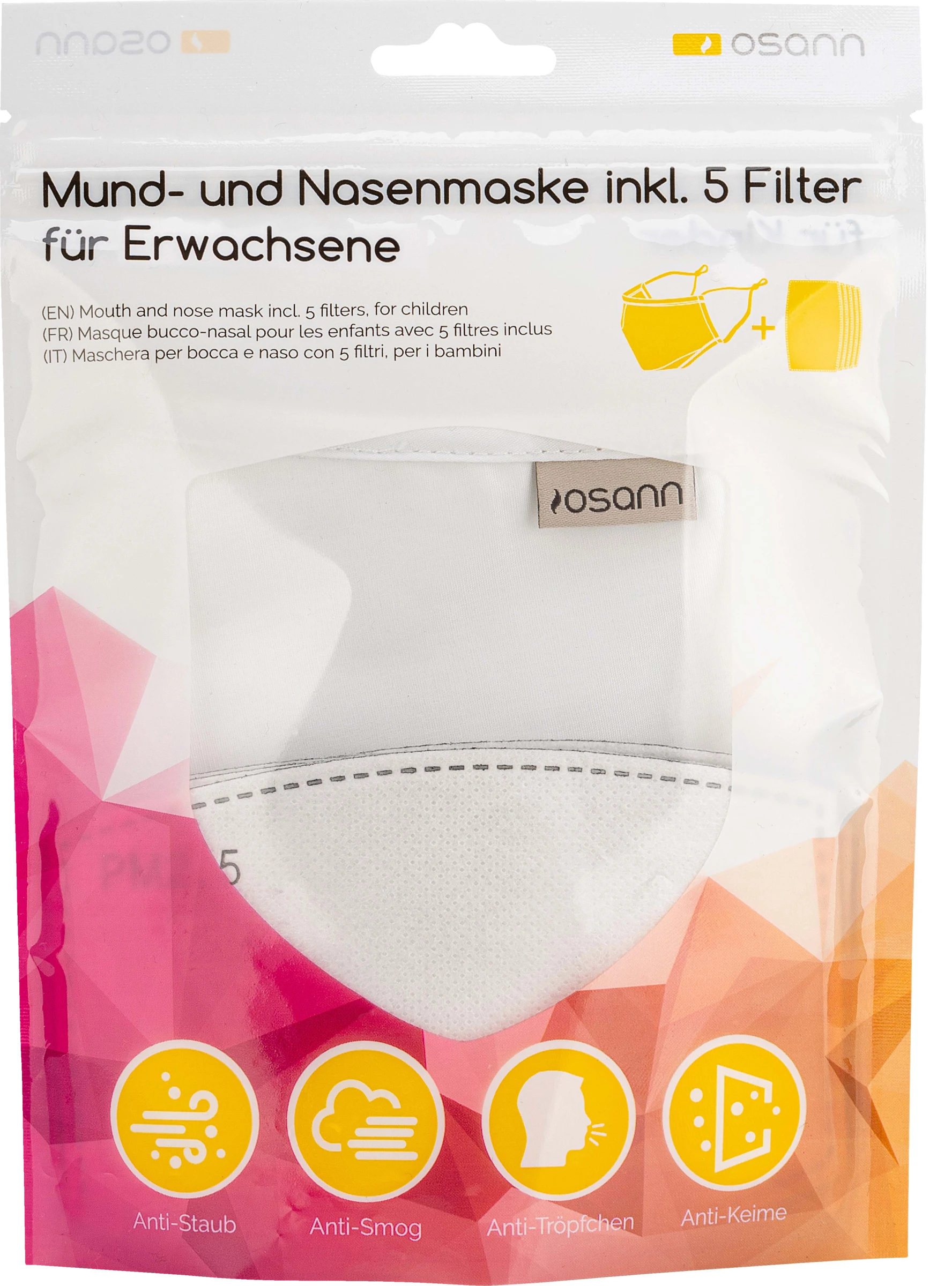 Osann Mund-und-Nasenmaske Erwachsenen Uni Weiß Inkl. Filter 4 Osann Mund-und-Nasenmaske Erwachsenen Uni Weiß Inkl. Filter – Bild 4