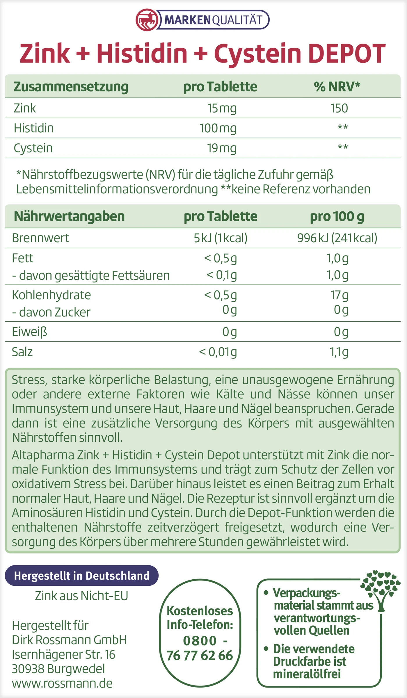Altapharma Zink + Histidin + Cystein Depot Tabletten 3 Altapharma Zink + Histidin + Cystein Depot Tabletten – Bild 3