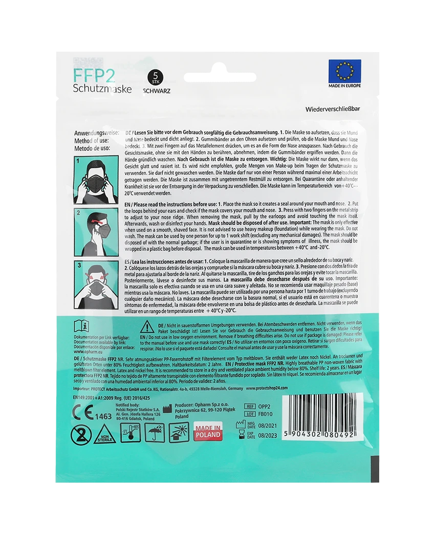 Opharm FFP2 Schutzmaske Schwarz 5-lagig 2 Opharm FFP2 Schutzmaske Schwarz 5-lagig – Bild 2