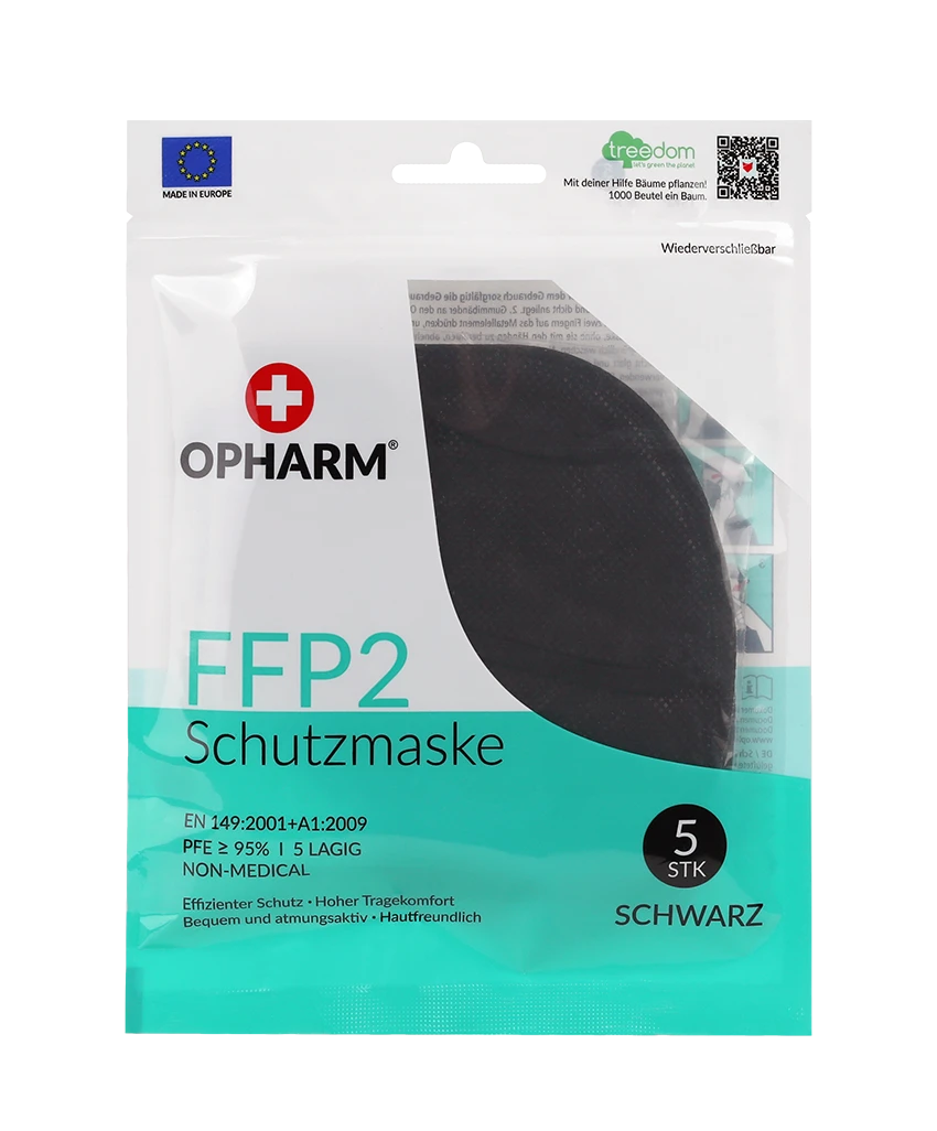 Opharm FFP2 Schutzmaske Schwarz 5-lagig 1 Opharm FFP2 Schutzmaske Schwarz 5-lagig
