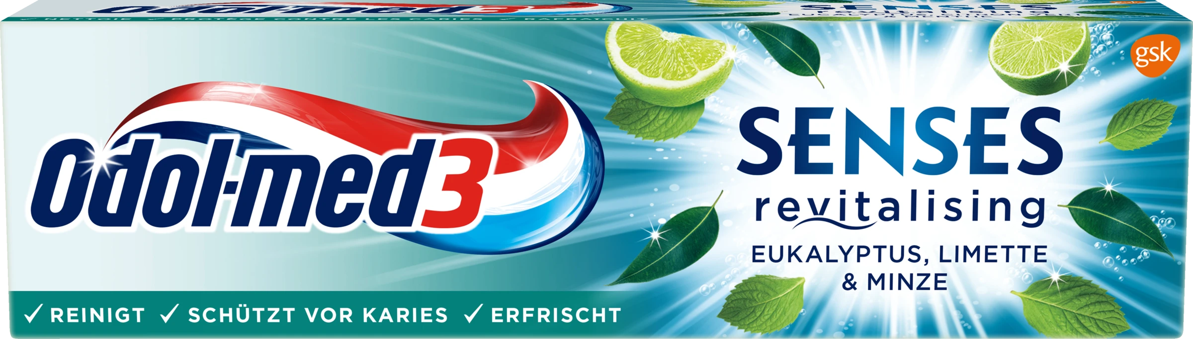 Odol-med3 SENSES Revitalising Eukalyptus, Limette & Minze Zahncreme 1 Odol-med3 SENSES Revitalising Eukalyptus, Limette & Minze Zahncreme