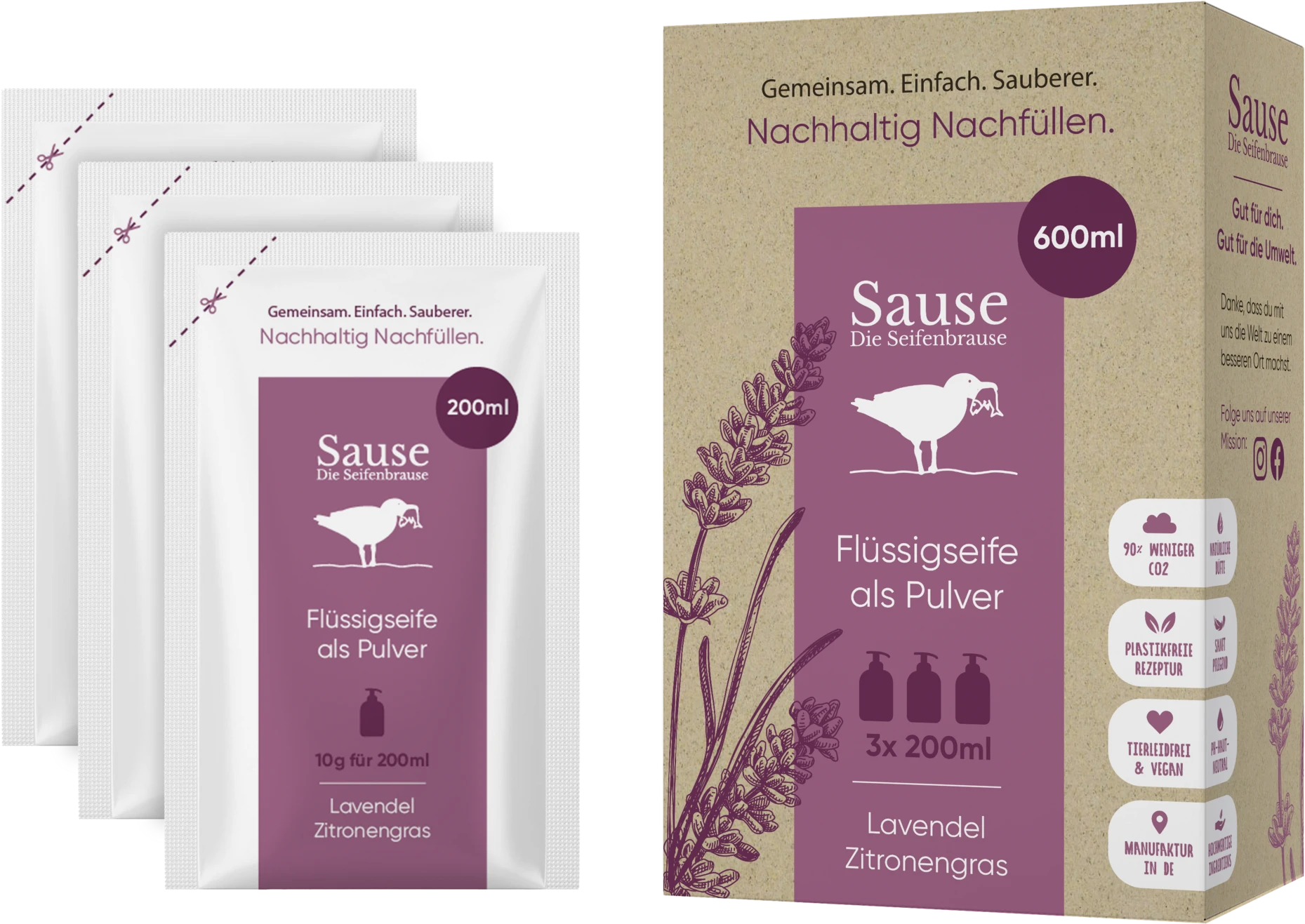 SAUSE SEIFENBRAUSE Flüssigseife Als Pulver Lavendel Zitronengras Nachfüllbeutel 2 SAUSE SEIFENBRAUSE Flüssigseife Als Pulver Lavendel Zitronengras Nachfüllbeutel – Bild 2