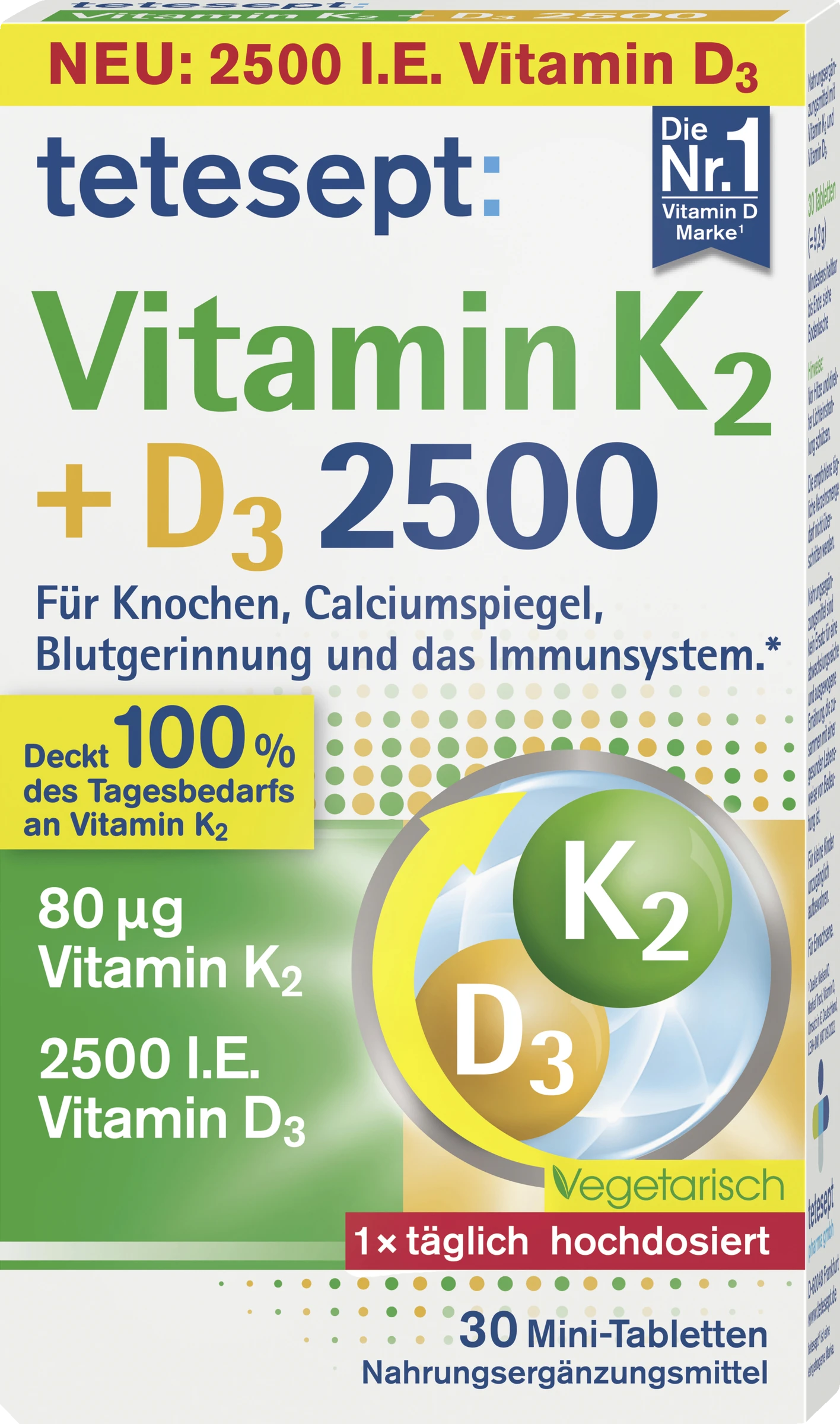 Tetesept Vitamin K2 + D3 2500 Mini-Tabletten 1 Tetesept Vitamin K2 + D3 2500 Mini-Tabletten