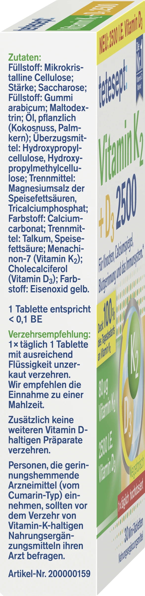 Tetesept Vitamin K2 + D3 2500 Mini-Tabletten 3 Tetesept Vitamin K2 + D3 2500 Mini-Tabletten – Bild 3