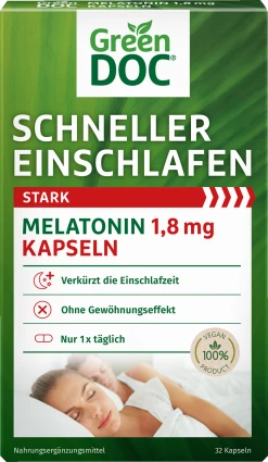 GreenDoc Schneller Einschlafen Stark Melatonin 1,8 Mg Kapseln
